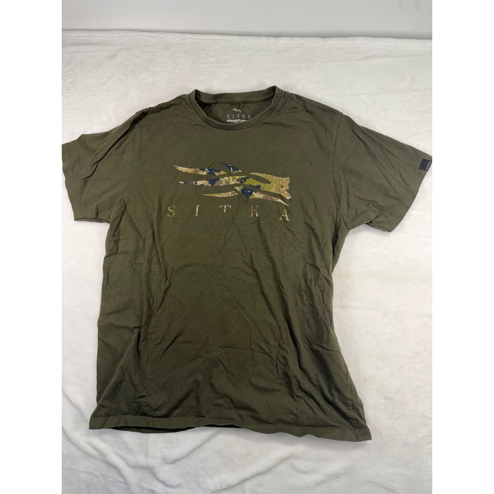 Sitka Graphic Tee Large Olive Green Pima Cotton Camo Logo Short Sleeve Mens